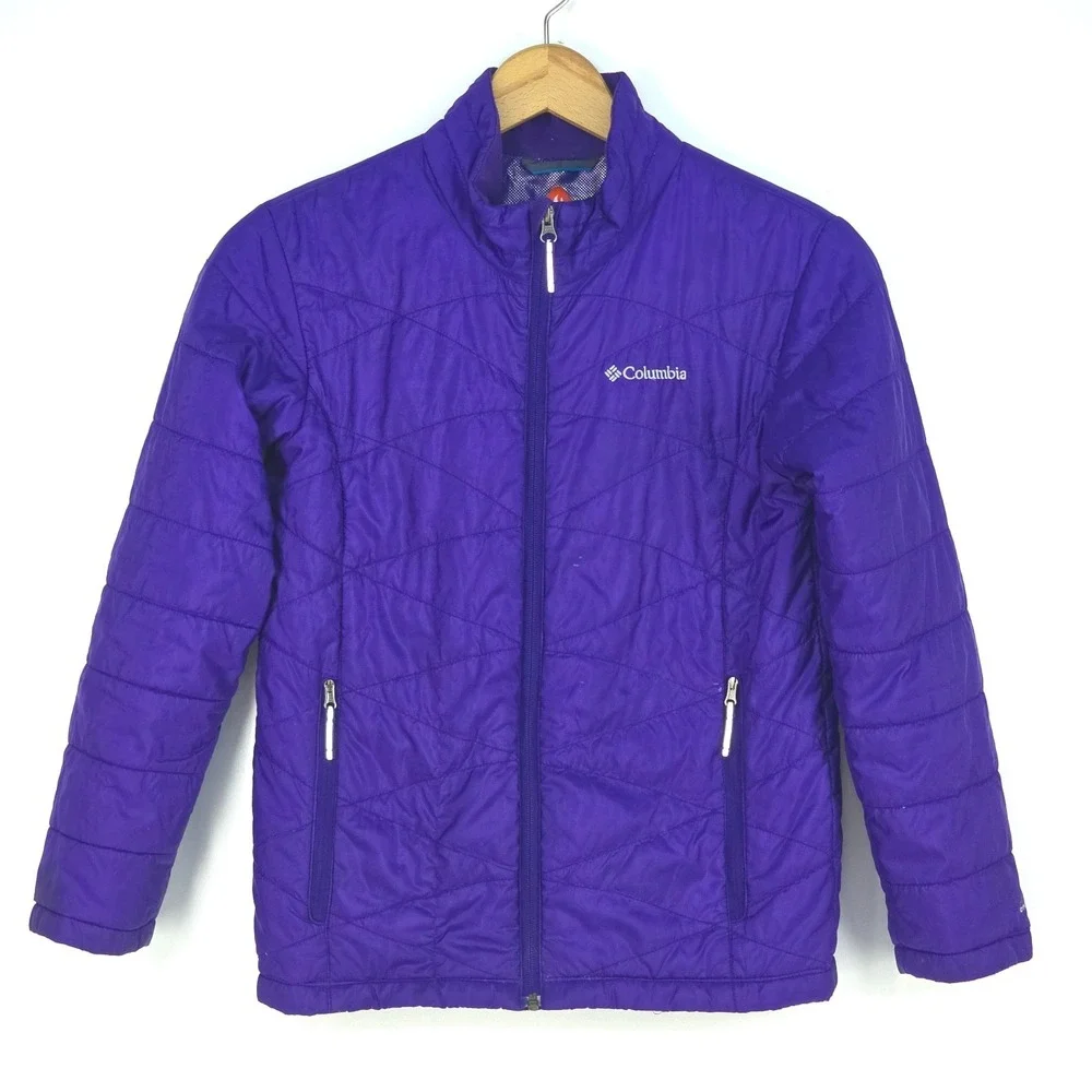 Columbia Omni Heat Puffer Coat Girls Large Deep Purple Full Zip‎ Hooded Winter